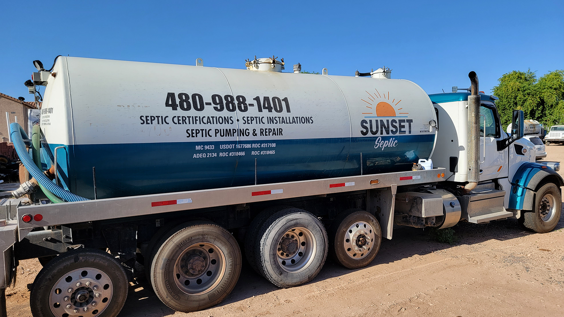 Sunset Septic septic clean out truck for residential and commercial use in Maricopa and Pinal counties, Phoenix Arizona area.